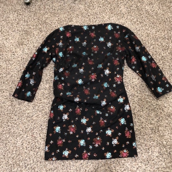 Lake Studio Sheath Dress Size 4 Black Glittery Floral Tie Waist Mini - Picture 4 of 11